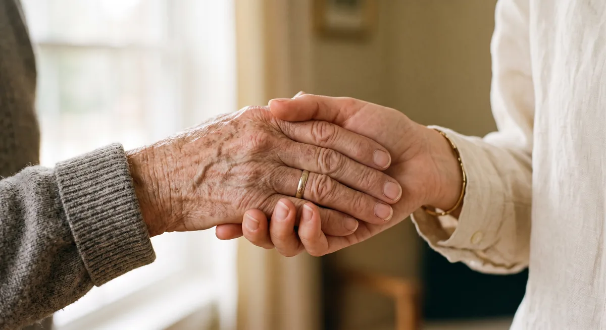 Manos de dos generaciones entrelazadas, símbolo de la herencia familiar